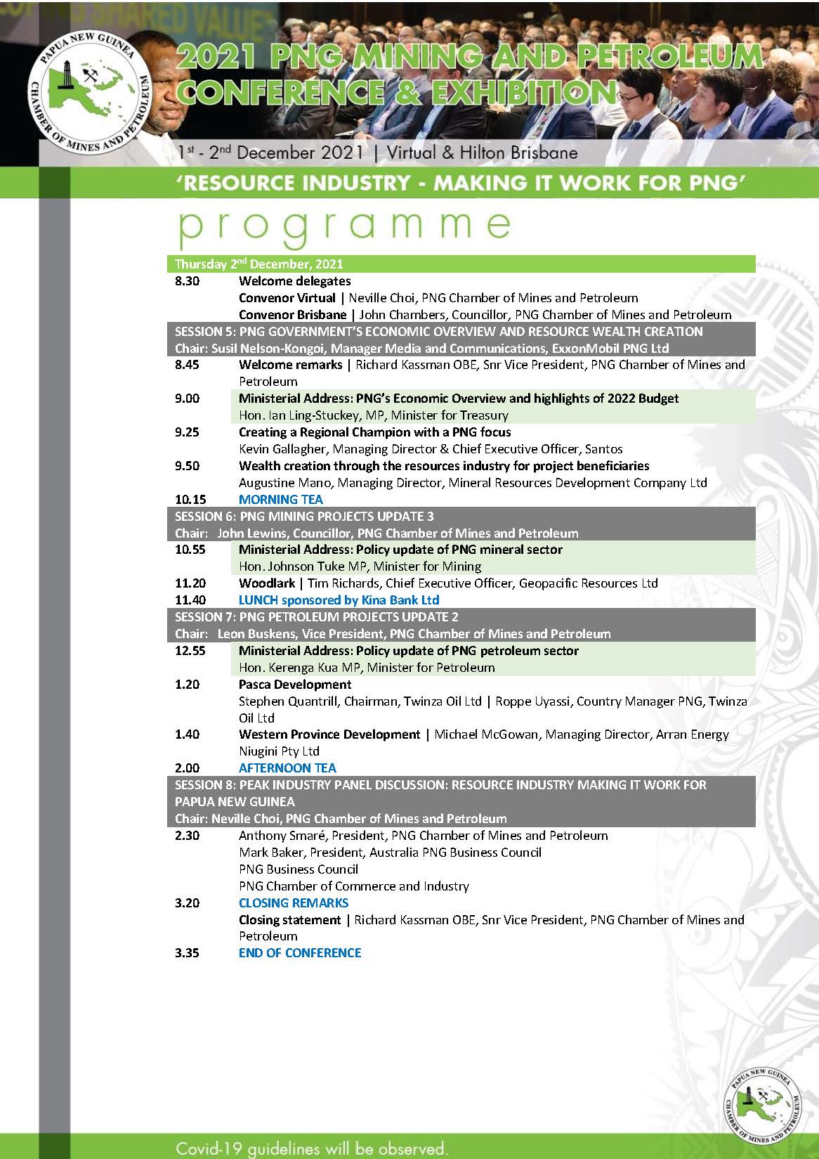 PNG Mining and Petroleum Conference and Exhibition Day 2 Programme