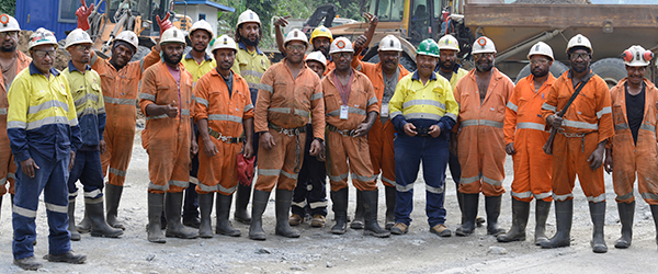 Kainantu gold mine workers in safety clothing