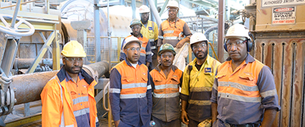 Porgera mine workers in safety clothing