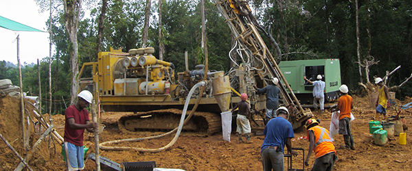 A drilling rig on the Woodlark Island gold project