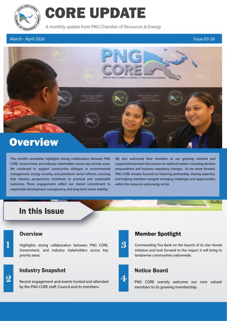 CORE Update March–April 2026, Issue 03-26 cover, featuring industry and government representatives